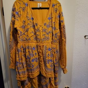 COPY - Mustard long sleeve dress with purple floral